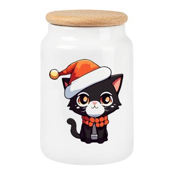 Kawaii Katze mit Weihnachtsmütze Süßes Kätzchen - Keksdose mit Holzdeckel - Weiß - Vorne