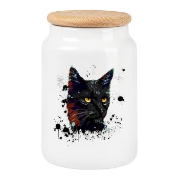 Cat Watercolor - Cookie Jar with Wooden Lid - white - Front