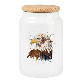 Eagle Watercolor - Cookie Jar with Wooden Lid - white - Front