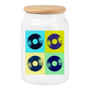 Pop Art Vinyl Albums - Cookie Jar with Wooden Lid - white - Front