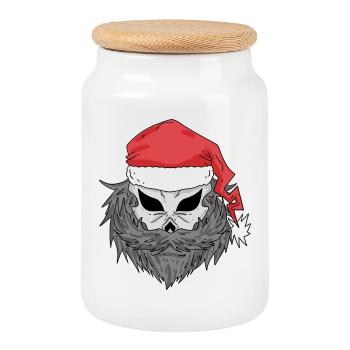 Weihnachtsmann Totenkopf - Keksdose mit Holzdeckel - Weiß - Vorne