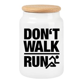 Don't walk - run - Cookie Jar with Wooden Lid - white - Front