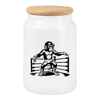 Wrestling Monkey World - Cookie Jar with Wooden Lid - white - Front