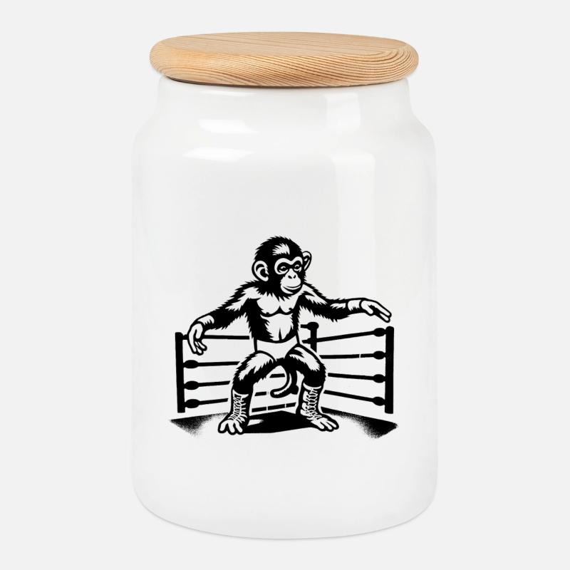 Wrestling Monkey World - Keksdose mit Holzdeckel - Weiß