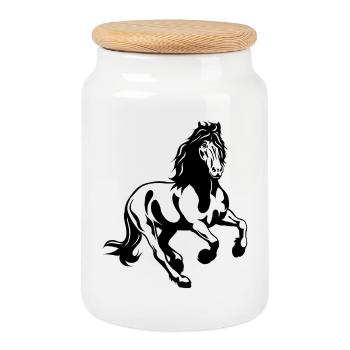 Étalon frison au galop - Boîte à biscuits avec couvercle en bois - blanc - Devant