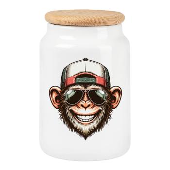 Funny Monkey - Cookie Jar with Wooden Lid - white - Front