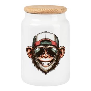 Funny Monkey - Cookie Jar with Wooden Lid - white - Front