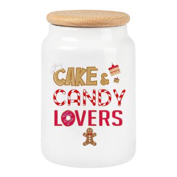 T-shirt Gâteau et Amoureux de Bonbons - Boîte à biscuits avec couvercle en bois - blanc - Devant