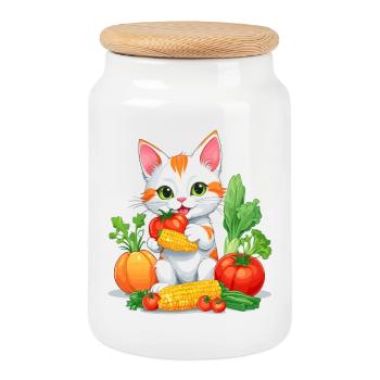 Organic Cat - Cookie Jar with Wooden Lid - white - Front