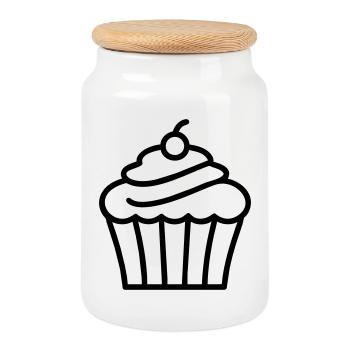 Cupcake - Cookie Jar with Wooden Lid - white - Front