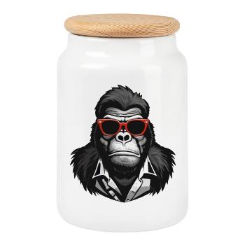 gorille, singe, primate - Boîte à biscuits avec couvercle en bois - blanc - Devant