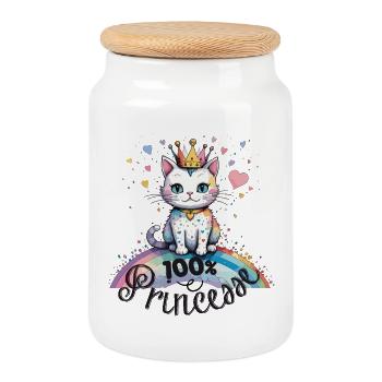 100% princess, cat humor! - Cookie Jar with Wooden Lid - white - Front