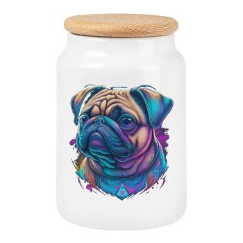 Pug Head - Cookie Jar with Wooden Lid - white - Front