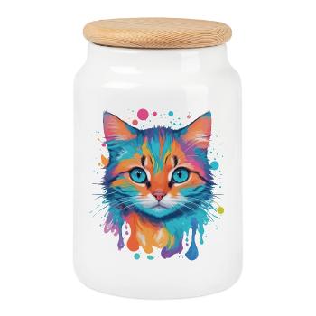 Niedliche Katze - Keksdose mit Holzdeckel - Weiß - Vorne