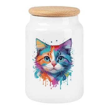 Niedliche Katze - Keksdose mit Holzdeckel - Weiß - Vorne