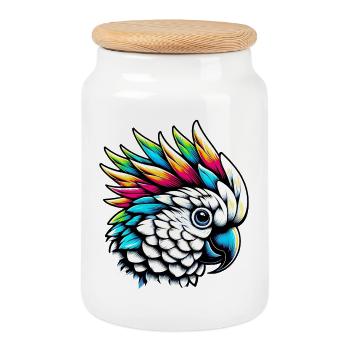 Cockatoo parrot with crest - Cookie Jar with Wooden Lid - white - Front