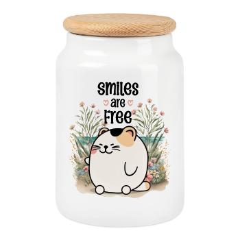 Les sourires sont gratuits - Boîte à biscuits avec couvercle en bois - blanc - Devant