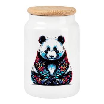 Panda - Cookie Jar with Wooden Lid - white - Front