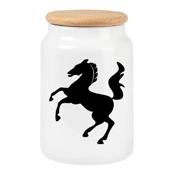 Symbole de cheval sautant dynamiquement - Boîte à biscuits avec couvercle en bois - blanc - Devant