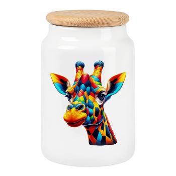 Giraffe farbig und bemalt wie Harlekin - Keksdose mit Holzdeckel - Weiß - Vorne