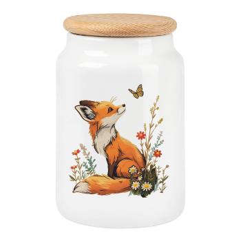 Fuchs und Schmetterling - Keksdose mit Holzdeckel - Weiß - Vorne