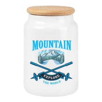 Né sur la montagne - Boîte à biscuits avec couvercle en bois - blanc - Devant