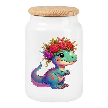 Dinosaur - Cookie Jar with Wooden Lid - white - Front