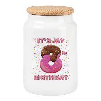 Mon 8e anniversaire pour mon 8e anniversaire - Boîte à biscuits avec couvercle en bois - blanc - Devant