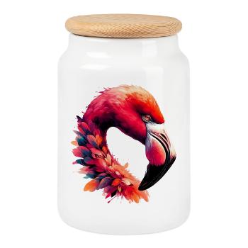 Flamingo - Keksdose mit Holzdeckel - Weiß - Vorne