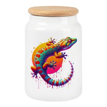 Gecko - Keksdose mit Holzdeckel - Weiß - Vorne