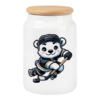 Eisbär Hockeyverein Hockeyspieler Polarbär - Keksdose mit Holzdeckel - Weiß - Vorne