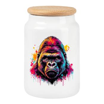 Gorilla - Cookie Jar with Wooden Lid - white - Front