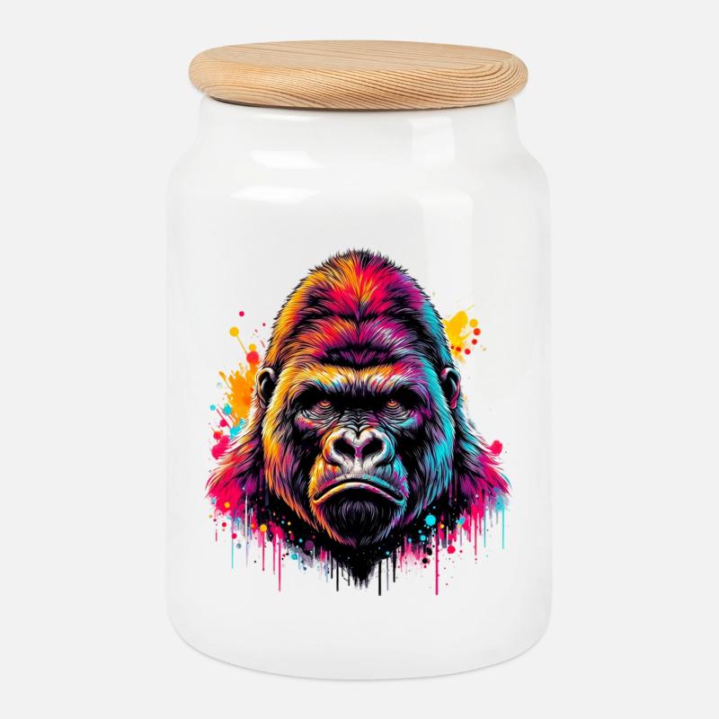 Gorilla - Keksdose mit Holzdeckel - Weiß
