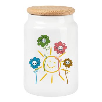 Soleil avec des fleurs Printemps - Boîte à biscuits avec couvercle en bois - blanc - Devant