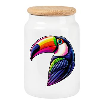 Toucan - Cookie Jar with Wooden Lid - white - Front