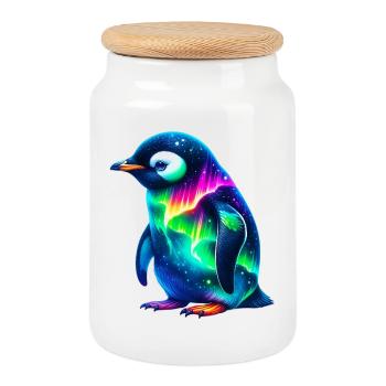Aurora Borealis Penguin - Cookie Jar with Wooden Lid - white - Front