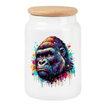 Gorilla - Cookie Jar with Wooden Lid - white - Front