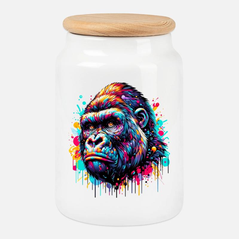 Gorilla - Keksdose mit Holzdeckel - Weiß