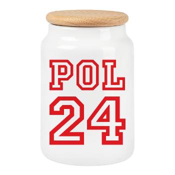 Poland Polska Polen - Cookie Jar with Wooden Lid - white - Front