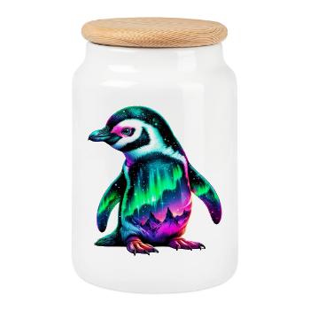 Aurora Borealis Pinguin - Keksdose mit Holzdeckel - Weiß - Vorne