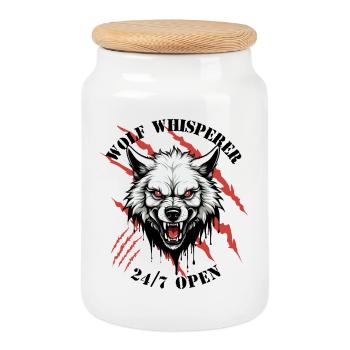 Wolf Flüsterer - Keksdose mit Holzdeckel - Weiß - Vorne