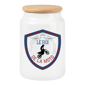 Le roi de la moto, blason écusson gagnant. - Boîte à biscuits avec couvercle en bois - blanc - Devant