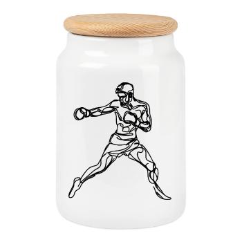 Boxing Drawing - Cookie Jar with Wooden Lid - white - Front