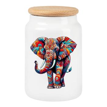 Éléphant - Boîte à biscuits avec couvercle en bois - blanc - Devant