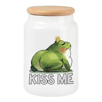 Royal Toad Kiss Me Grosse Grenouille - Boîte à biscuits avec couvercle en bois - blanc - Devant