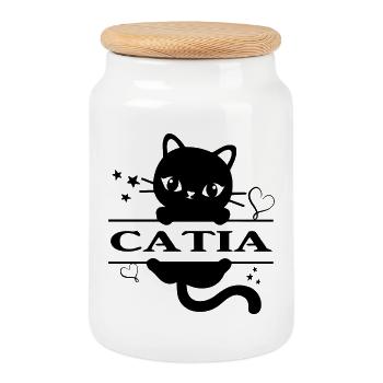 t-shirt Catia t-shirt cat Katze cat cat chat - Cookie Jar with Wooden Lid - white - Front