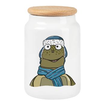 Schildkröte im Winter - Keksdose mit Holzdeckel - Weiß - Vorne