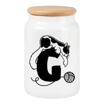 Lettre G du chat - Boîte à biscuits avec couvercle en bois - blanc - Devant