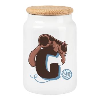 Lettre G du chat - Boîte à biscuits avec couvercle en bois - blanc - Devant
