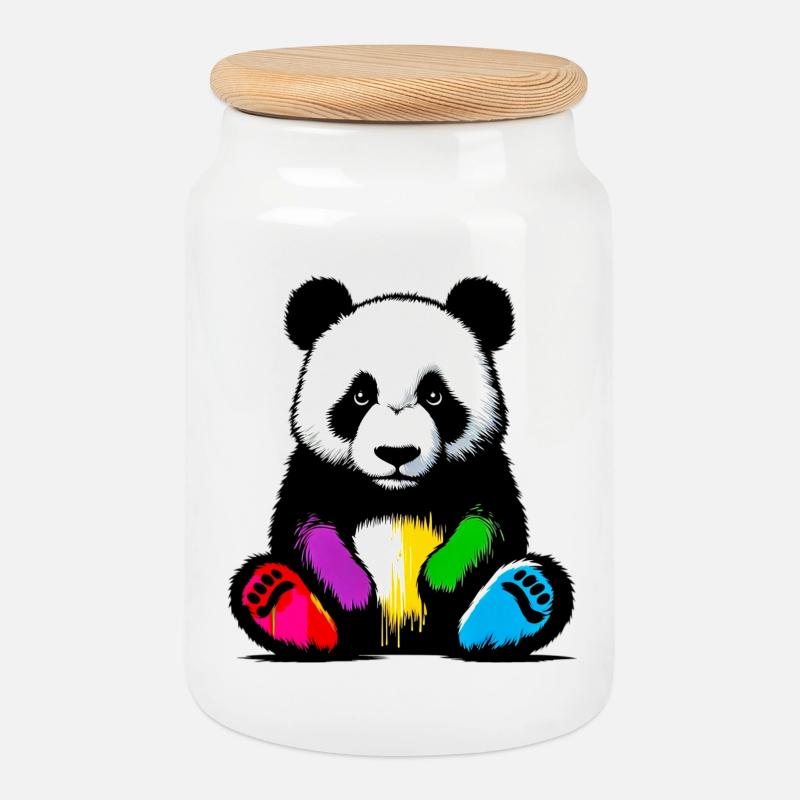 Panda - Keksdose mit Holzdeckel - Weiß